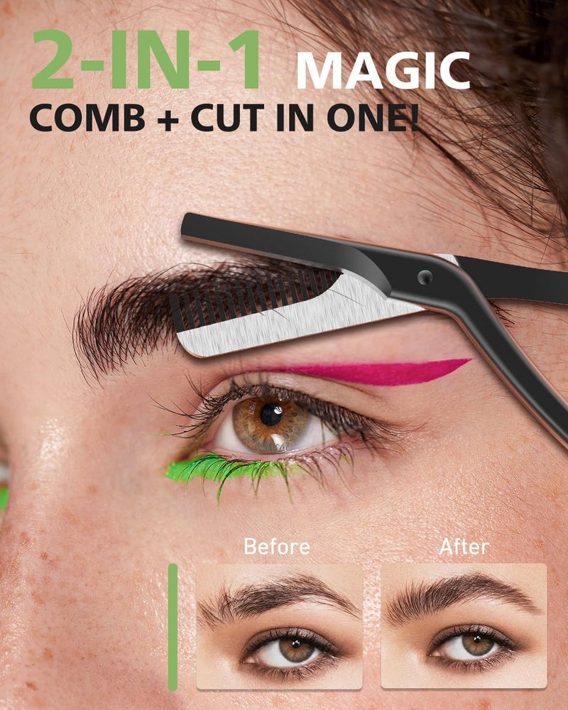 Baluca Eyebrow Scissors with Comb | Professional Stainless Steel Eyebrow Trimmer for Women & Men | Dual-Design Precision Eye Brow Trimmer Scissors for Effortless Grooming, Silver (Black) - Image 3